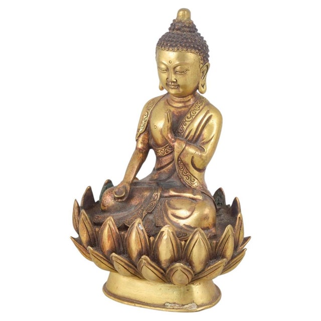 19th Century Seated Buddha Figure in Gilt Bronze with One Hand Raised, Asia For Sale - Image 5 of 5