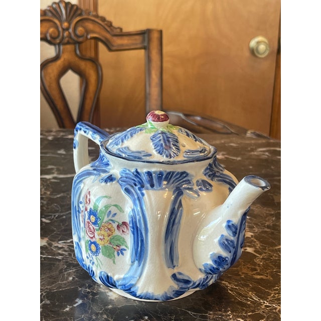 Art Nouveau 1990s 1970s Glazed Ceramic Floral Teapot For Sale - Image 3 of 7