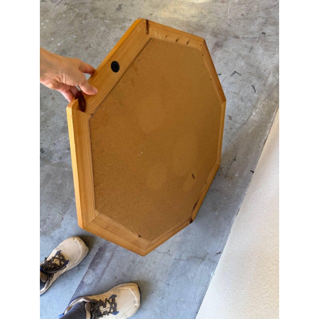 Danish Pinewood Octagon Wall Mirror – Vintage MCM Accent Mirror 1960s For Sale - Image 4 of 9