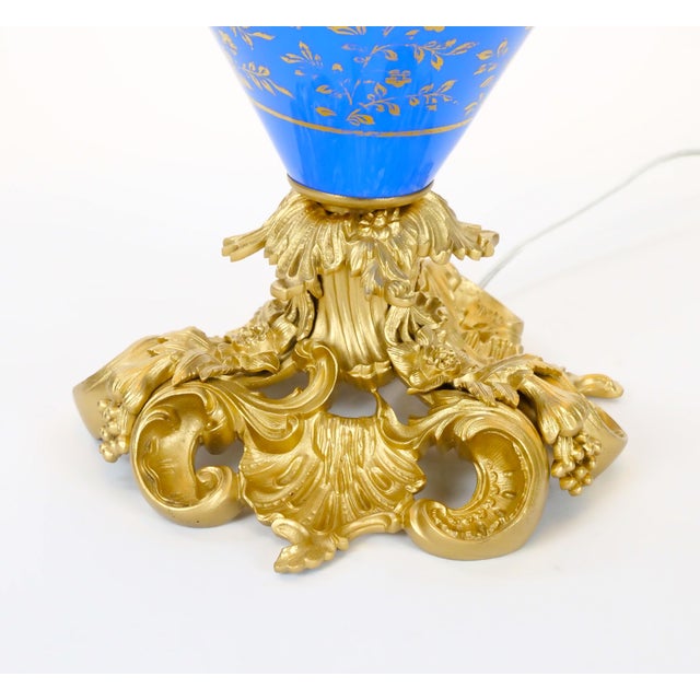 Glass Antique French Painted Glass Table Lamps Gilt Bronze Mounts - Pair For Sale - Image 7 of 12