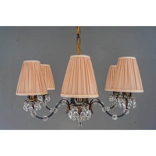 Chandelier vienna around 1950s ( Lobmeyr style ) Original condition The fabric shades are replaced (new). European Plug...