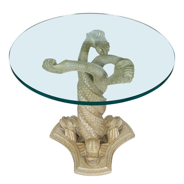 Dolphin Form Carved Table Base with Glass Top For Sale - Image 4 of 5