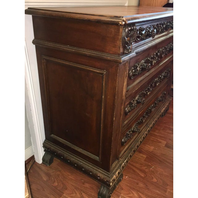 Brown Rustic European Walnut Carved Chest of Drawers For Sale - Image 8 of 10