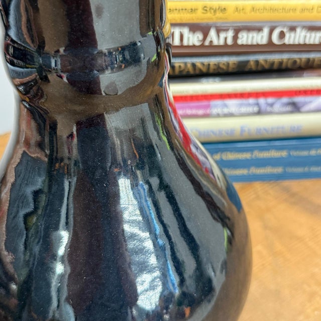 Black Dark Black Gloss Ceramic Vase with Baluster Silhouette For Sale - Image 8 of 10
