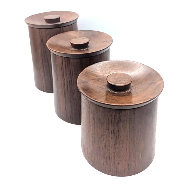 Mid 20th Century Mid 20th Century Teak Wood Canisters, Set of 3 For Sale - Image 5 of 14