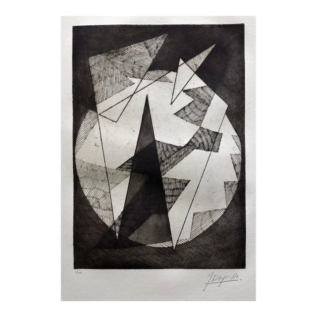 Jean Deyrolle, French Avant Garde Bold Abstract Geometric Aquatint Etching Op Art Kinetic For Sale