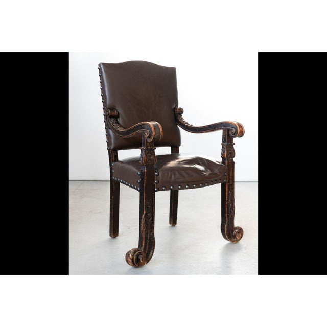 19th Century Beechwood, Metal, and Leather Throne Elevate your space with this majestic 19th-century throne, masterfully...