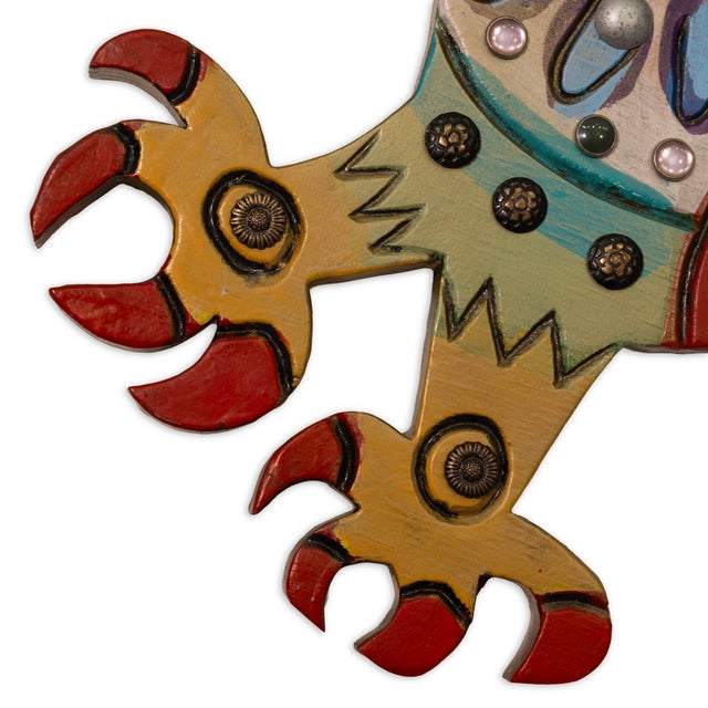 Pat Custer Denison Mixed Media Hanging Folk Art Owl For Sale - Image 4 of 7