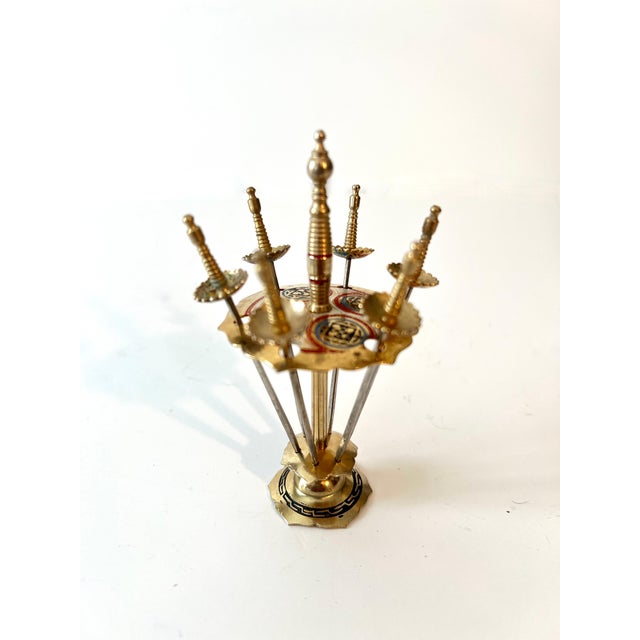 Mid-Century Modern Set of 6 Mid Century Cocktail Picks swords with Stand For Sale - Image 3 of 6