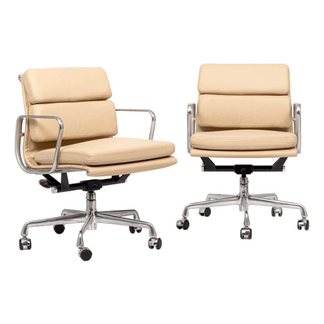 Eames for Herman Miller 2000s Cream Leather Office Chair Pair For Sale