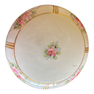 Antique Nippon Powder Box With Hand-Painted Floral Design