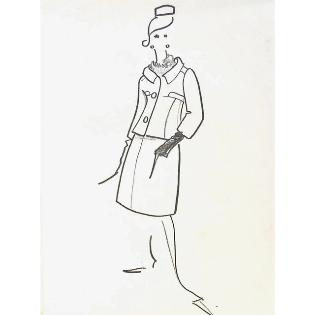 Mid-Century Modern 1960s Set of 2 Mid-Century Haute Couture Fashion Drawings by Michel Goma For Sale - Image 3 of 3