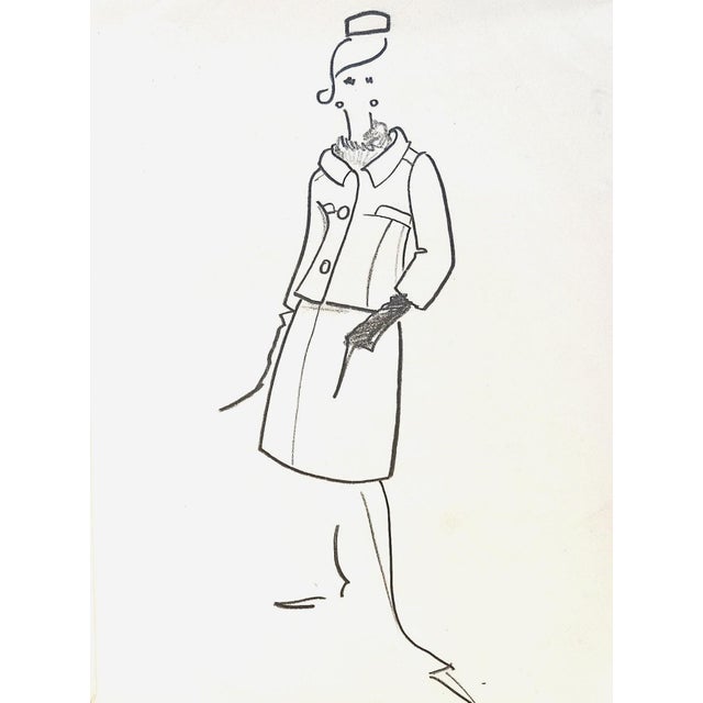 Mid-Century Modern 1960s Set of 2 Mid-Century Haute Couture Fashion Drawings by Michel Goma, Matted For Sale - Image 3 of 3
