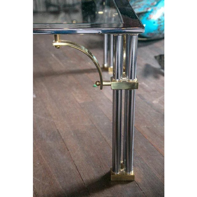 Metal Chrome and Brass Square Fretwork Coffee Table For Sale - Image 7 of 8