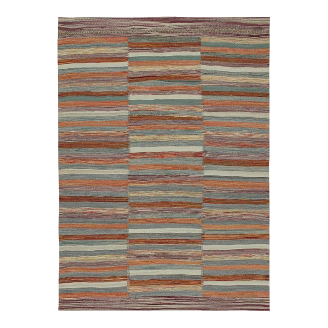 1950s Vintage Persian Kilim in Panel-Weave With Polychromatic Stripes by Rug & Kilim For Sale