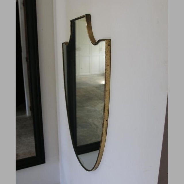 Vintage Italian Patinated Brass Shield Mirror, 1950s For Sale - Image 10 of 14
