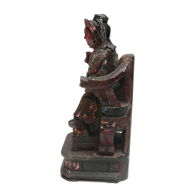 Asian Antique Vintage Wooden Carved Home Guardian God Heaven Soldier Figure For Sale - Image 3 of 6