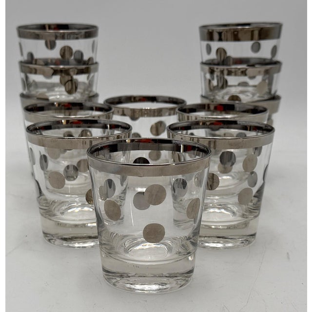 1950s 12 Hollywood Regency Silver Overlay Old Fashioned Glasses, Atomic Dot Barware For Sale - Image 9 of 12