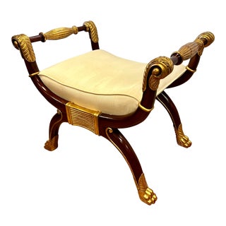 Neoclassical Giltwood X-Base Bench Stool For Sale