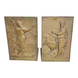 Antique Brass Bookends – Dan & Levi From the Twelve Tribes of Israel, After Sadeler Renaissance Engravings