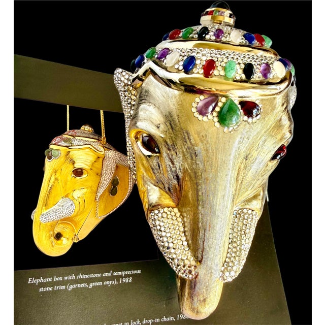 Gold 1980s Judith Leiber Elephant Jaipur Crystal Gems Minaudière Evening Shoulder Clutch Bag Vintage For Sale - Image 8 of 17