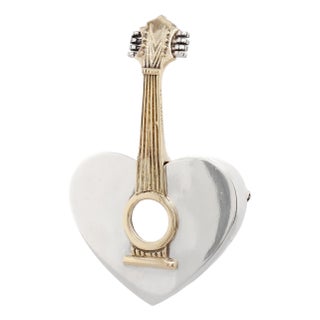 Signed Arman for Movado Sterling Silver & 18k Gold Heart-Shaped Mandolin Brooch For Sale