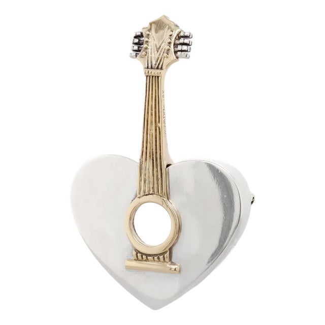 Signed Arman for Movado Sterling Silver & 18k Gold Heart-Shaped Mandolin Brooch For Sale