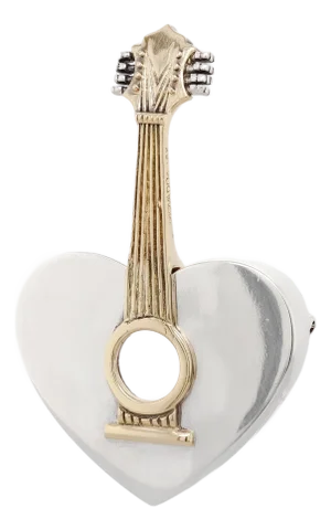 Signed Arman for Movado Sterling Silver & 18k Gold Heart-Shaped Mandolin Brooch