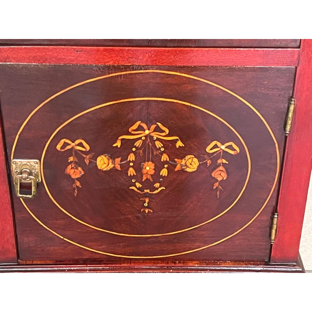 Wood Late 19th Century Louis XVI Style Marquetry Nightstands with Bronze Hardware and Mirror, A Pair For Sale - Image 7 of 18