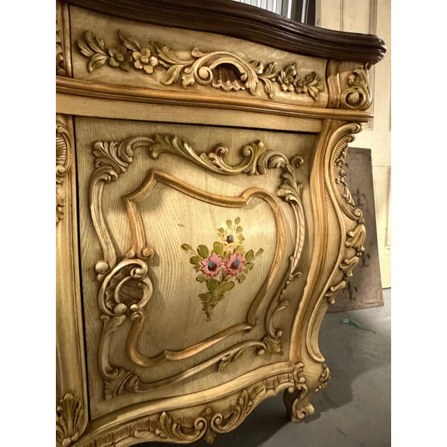 Antique White Mid 20th Century Ornate Italian Rococo Revival Hand-Painted Floral Dresser / Sideboard For Sale - Image 8 of 12