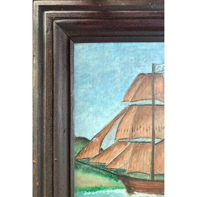 Antique American Folk Art Painting - Clipper Ship With an American Flag For Sale In New York - Image 6 of 10