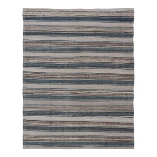Flat-Weave Kilim Rug by Keivan Woven Arts, Brown, Blue, and Cream 8'3 X 11'3 For Sale