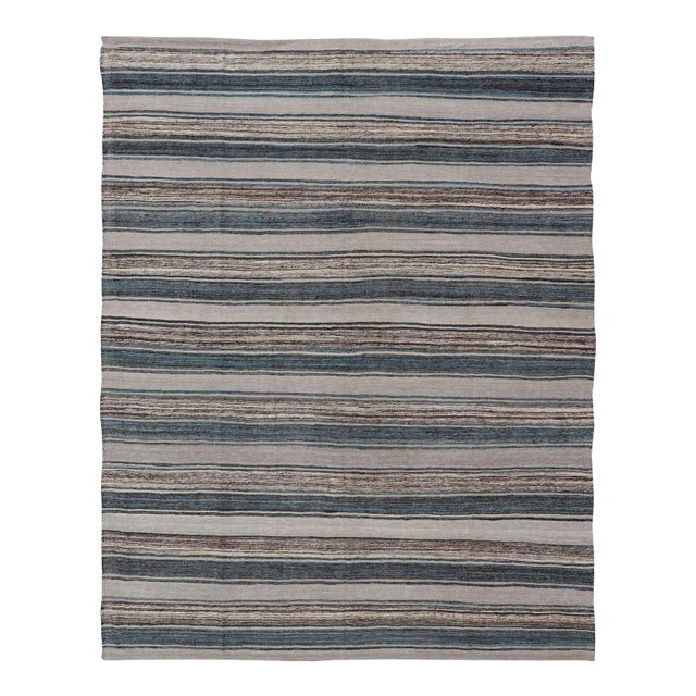 Flat-Weave Kilim Rug by Keivan Woven Arts, Brown, Blue, and Cream 8'3 X 11'3 For Sale