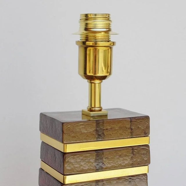Italian Pair of Italian Table Lamps With Smoky Murano Glass Blocks, 1990s For Sale - Image 3 of 6
