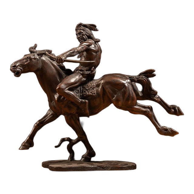 Late 20th Century John Barney Weaver Franklin Mint Native American Horseback Sculpture For Sale