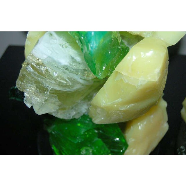 Green Glass Rock Lamp Sculptures in Yellow & Green For Sale - Image 8 of 9