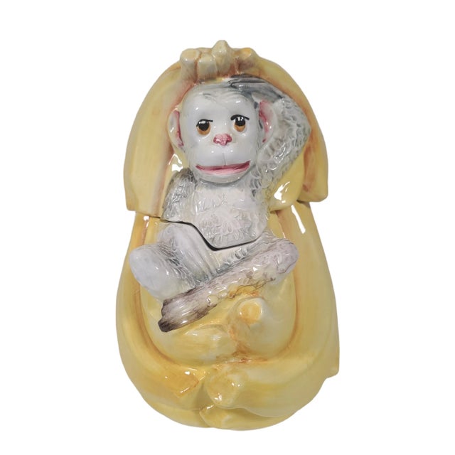 Figurative 1970's Hand Painted Italian Monkey and Banana Cookie Jar For Sale - Image 3 of 12