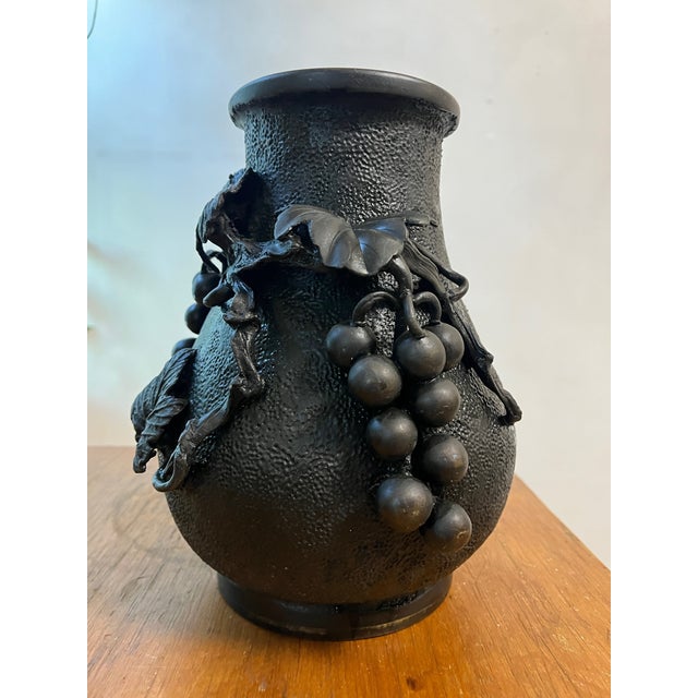Antique Japanese Bronze Textured Black Metal Floral Vase Meiji Era For Sale - Image 12 of 12