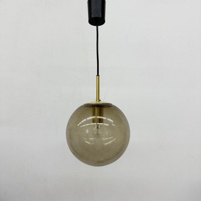 Metal Brass and Smoked Glass Ball Pendant from Limburg Glashütte, 1970s For Sale - Image 7 of 18