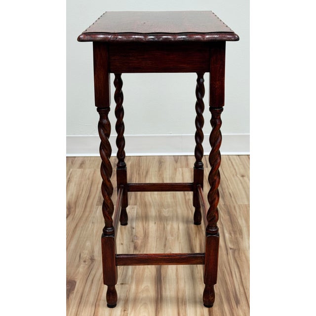 Brown Antique Pie Crust Top English Oak Barley Twist Side Table For Sale - Image 8 of 10