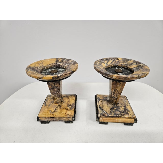 Art Deco French Art Deco Marble Garniture Mantle Pedestals For Sale - Image 3 of 16