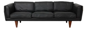 Three-Seater V.11 Sofa in Black Leather by Illum Wikkelsø, 1970s