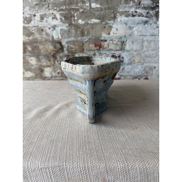 1960s Vintage Cast Iron Garden Trough Planter With Weathered Blue Patina For Sale - Image 5 of 9