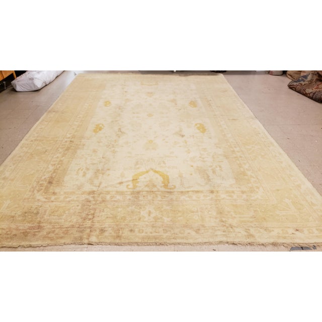 Antique Angora Oushak Carpet, Handmade Oriental Rug, Shrimp, Taupe, Ivory, Fine For Sale - Image 14 of 18