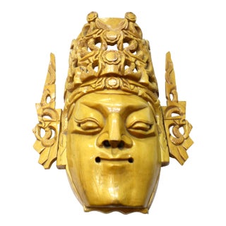 Articulated Balinese Hand-Carved Albesia-Wood Rama Deity Mask & Pierced Openwork Crown For Sale