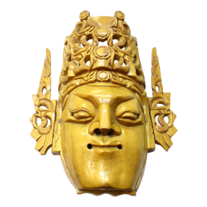 Articulated Balinese Hand-Carved Albesia-Wood Rama Deity Mask & Pierced Openwork Crown
