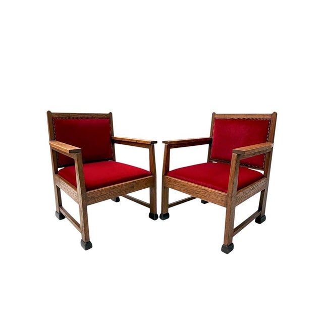Art Deco Lounge Chairs in Oak and Velvet by Architect Schubad, 1920s, Set of 2 For Sale - Image 16 of 16