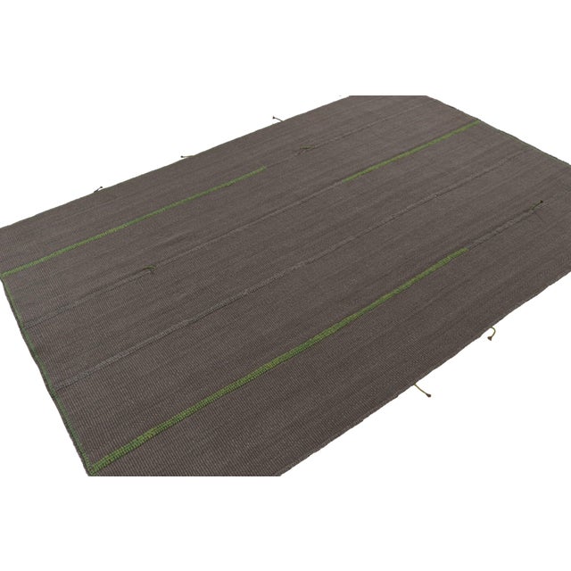 2010s Rug & Kilim’s Custom Kilim Design in Gray With Green and Brown Accents For Sale - Image 5 of 7