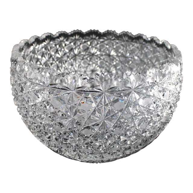 1920s Stunning Large American Brilliant Cut Glass Centerpiece Serving Bowl For Sale