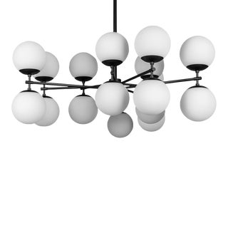 Zodiac 18-Light Contemporary Mirrored Glass Globe Chandelier - Brass, Gunmetal, Nickel, Opal Mat, Marbled, Ribbon Glass - Made to Order by Schwung For Sale